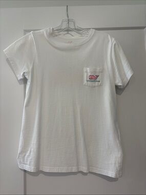 Vineyard Vines White Short Sleeve Tee with Pink Whale Pocket
